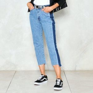 Two-tone high waisted mom jeans